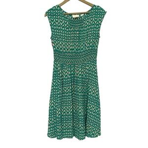 Maeve Green Geometric Print Smocked Waist Evaline Dress Size XS